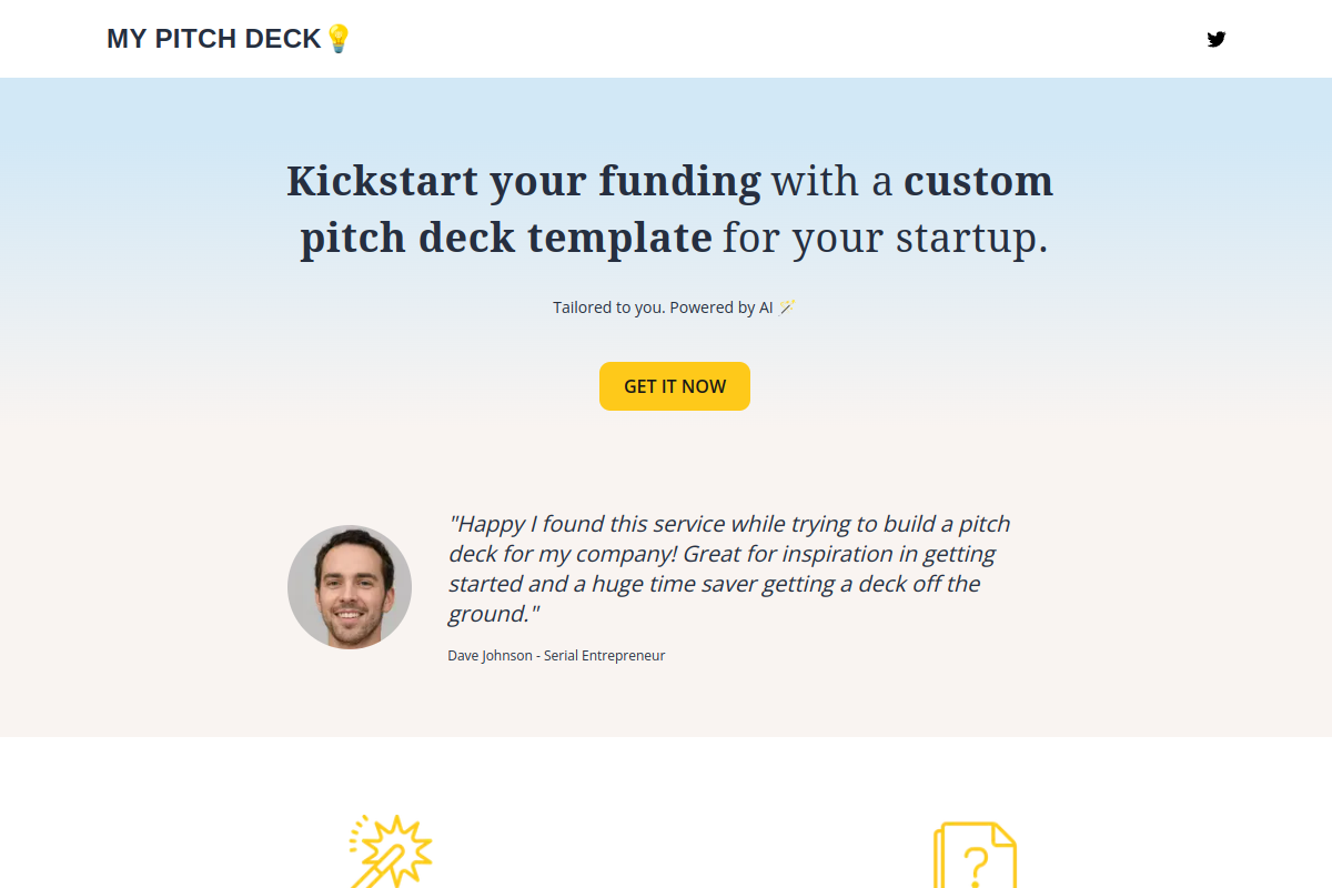 Screenshot of the My Pitch Deck website