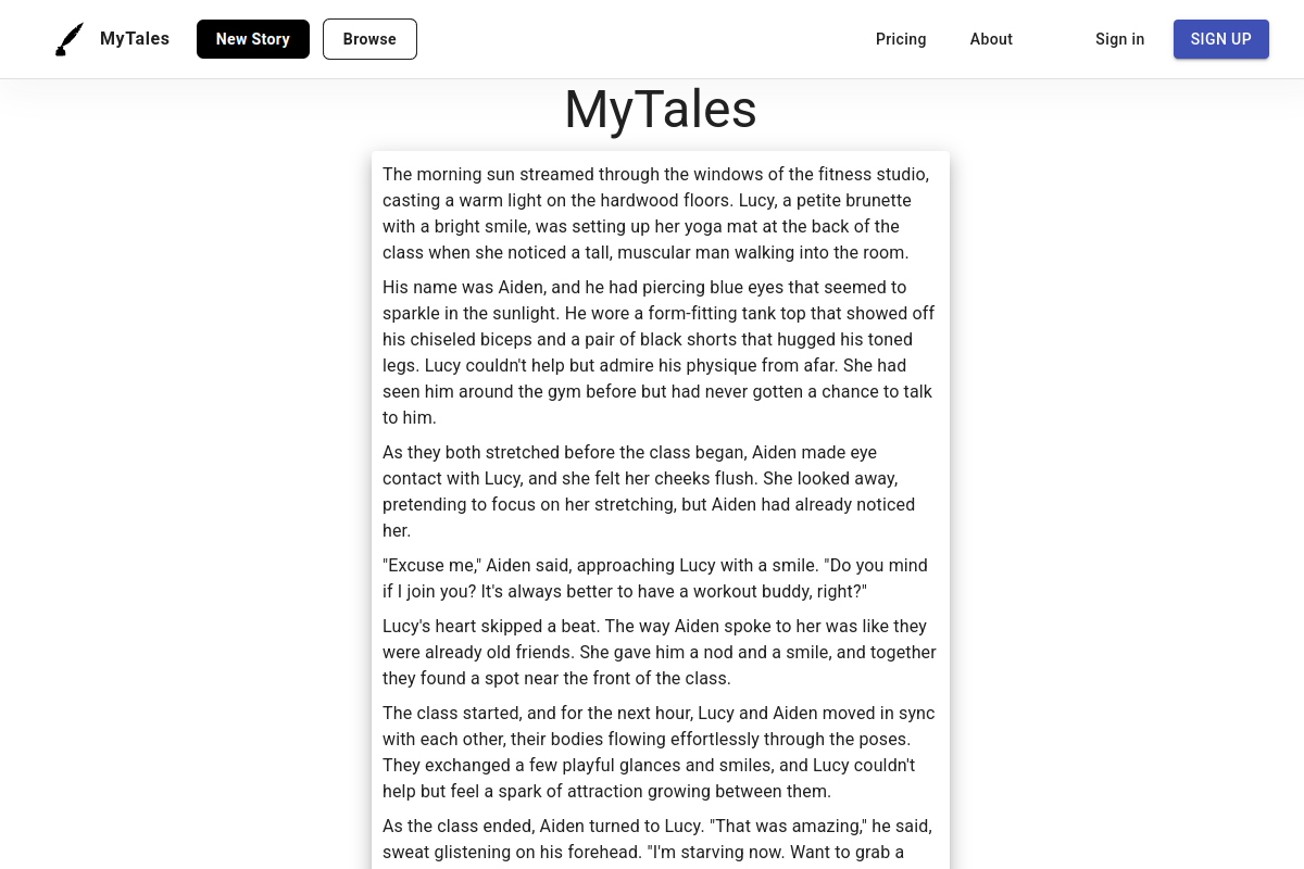 Screenshot of the Mytales website