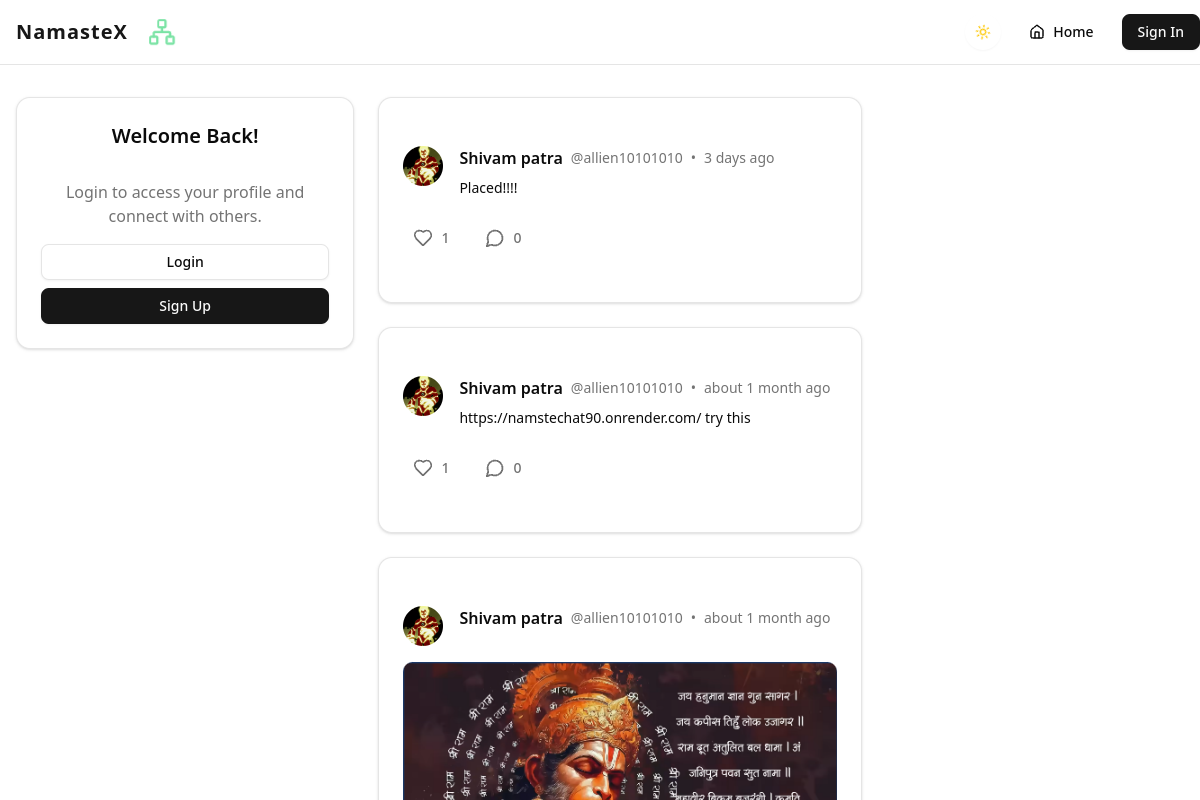 NamasteX website preview