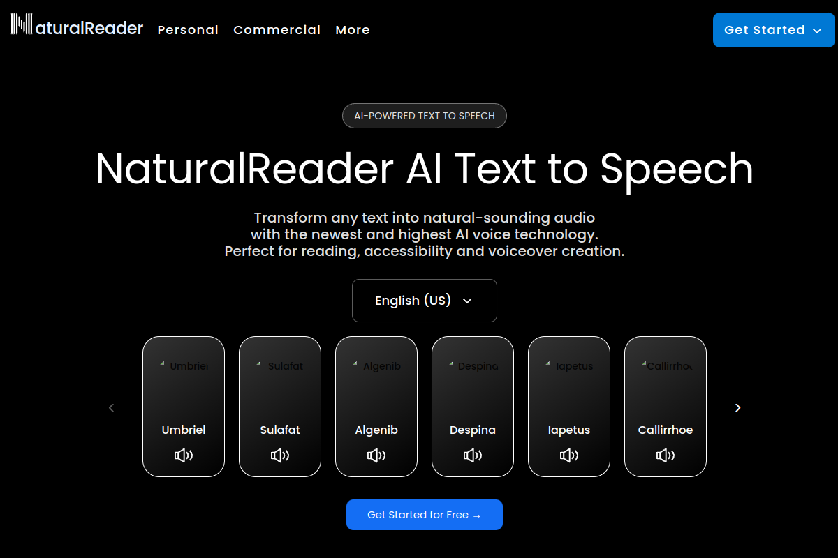 Screenshot of the NaturalReader website
