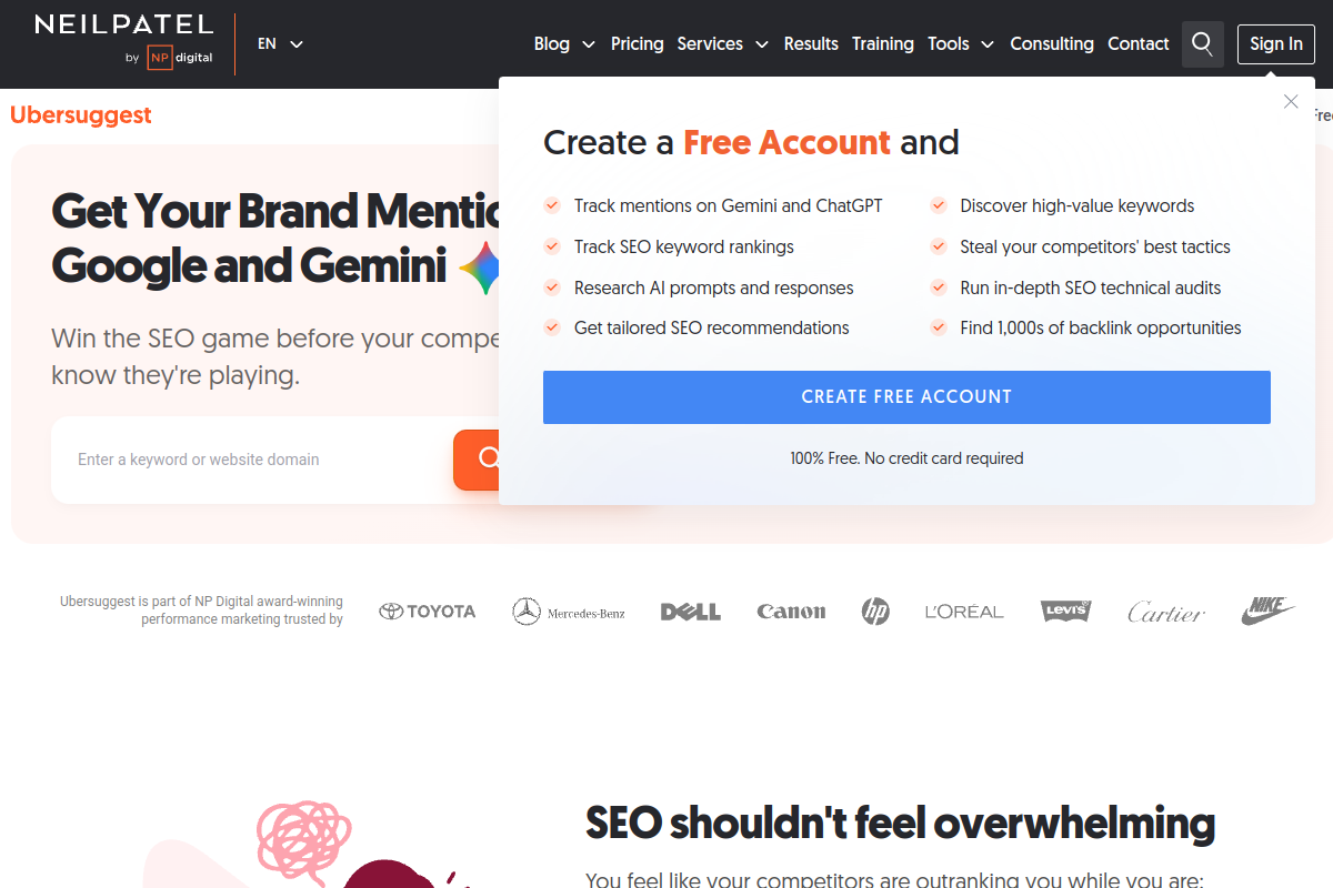 Ubersuggest screenshot