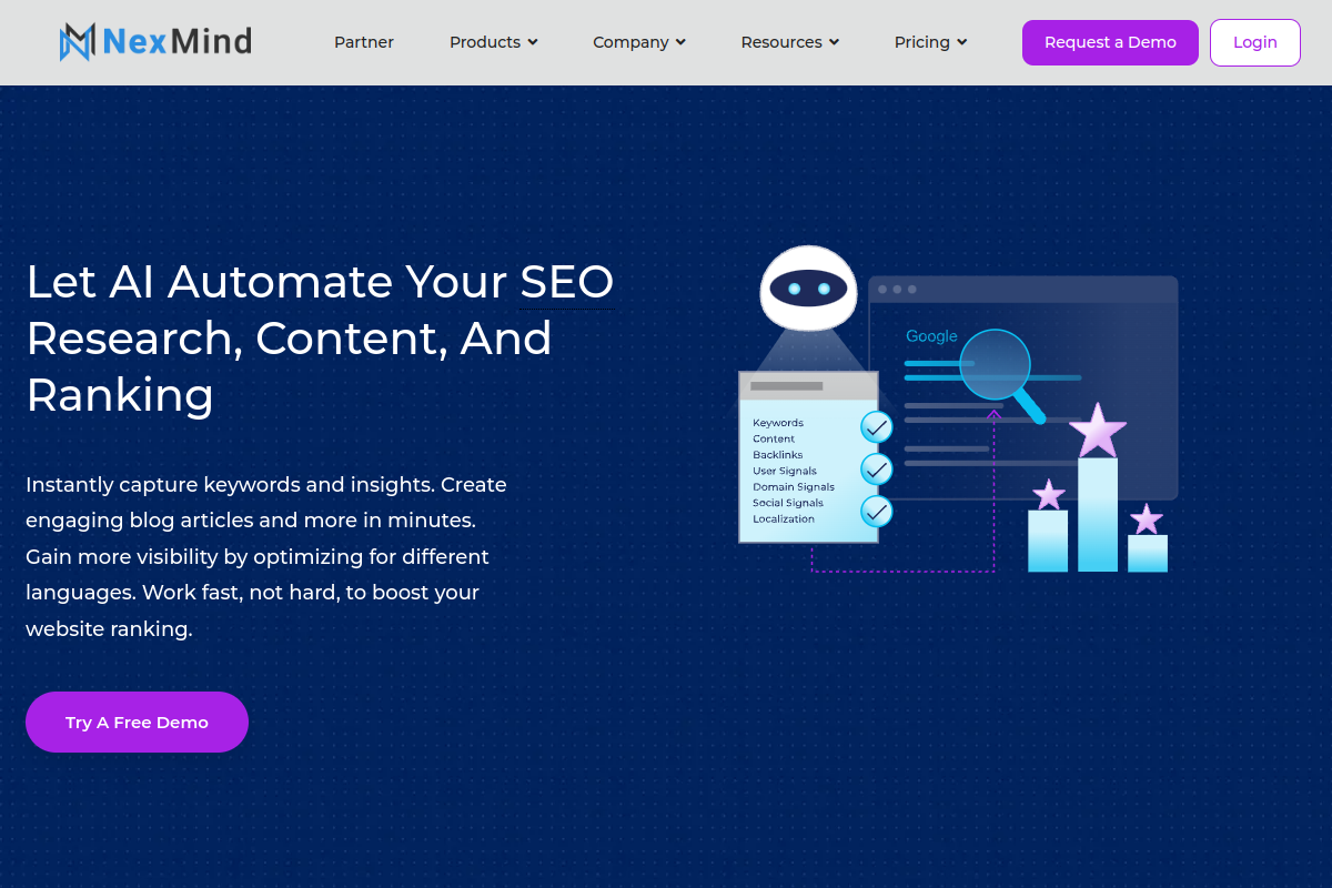 Screenshot of the Nexmind website