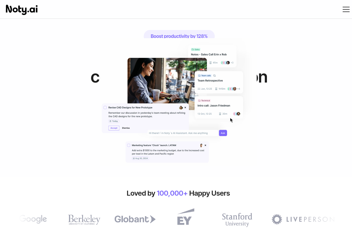 Screenshot of the Noty.ai website