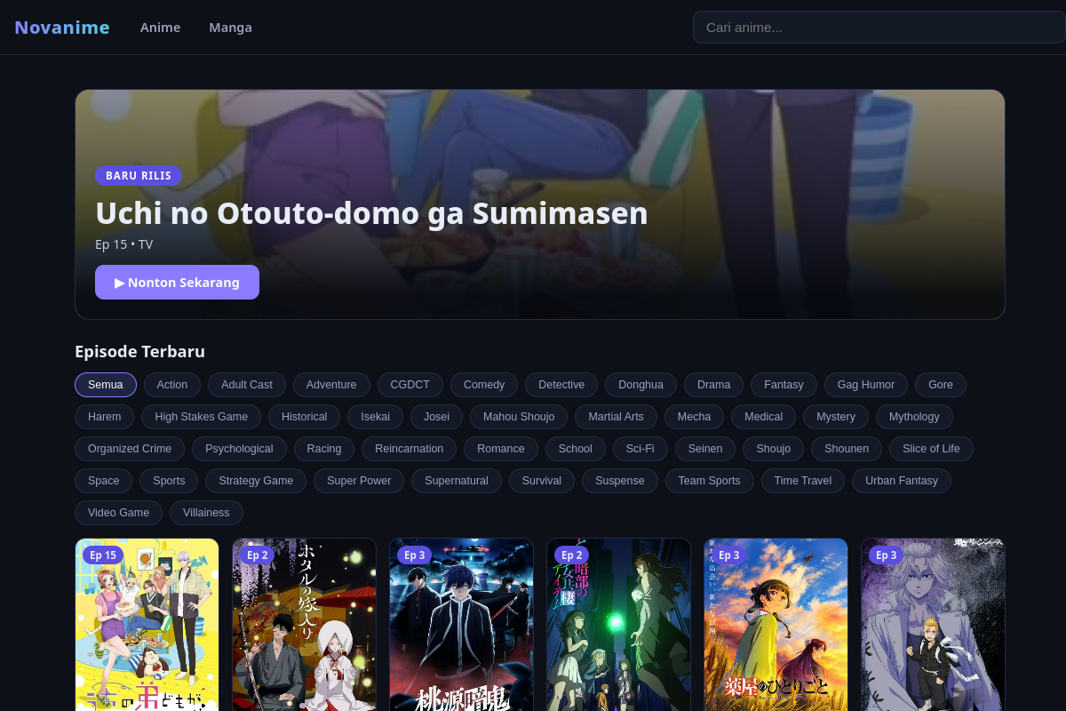 Screenshot situs Novanime