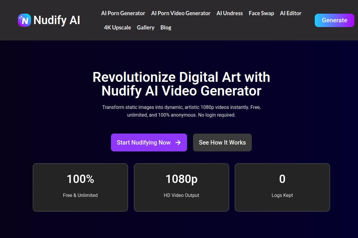 Nudify AI homepage as it appeared during testing