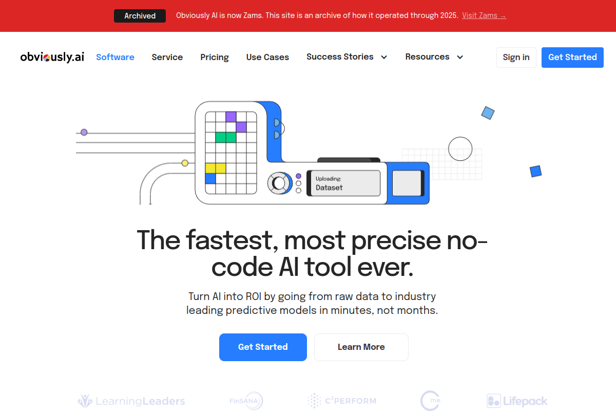 Screenshot of the Obviously AI website