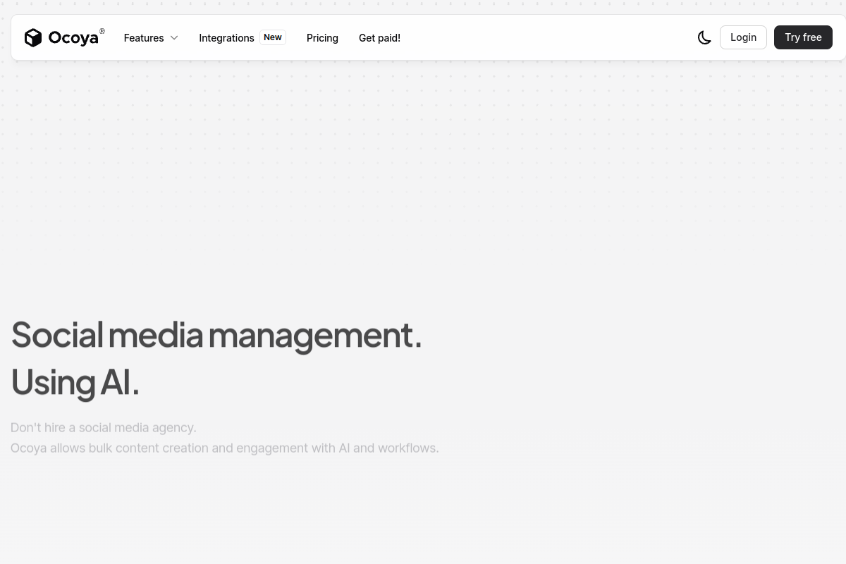 Screenshot of the Ocoya website