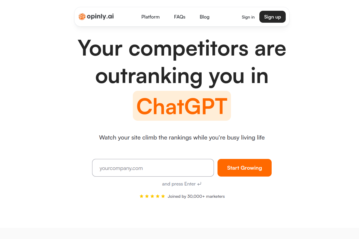 Screenshot of the Opinly website