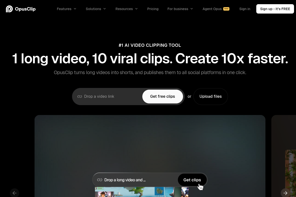 Screenshot of the Opus Clip website