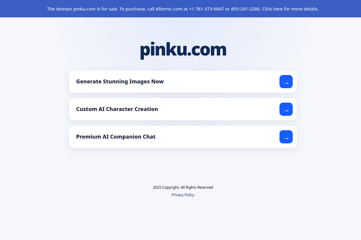 Pinku homepage as it appeared during testing