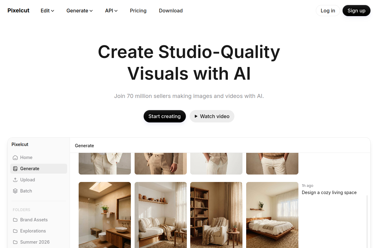 Screenshot of the Pixelcut website