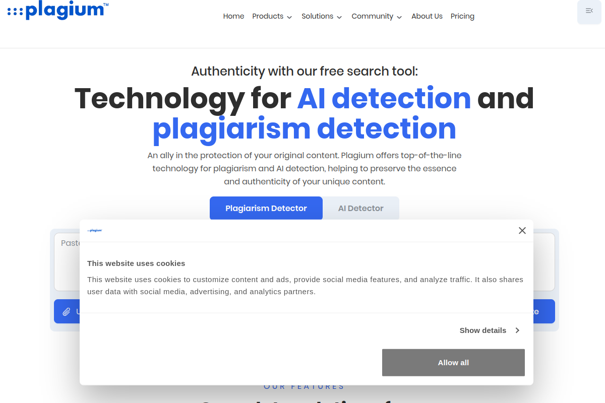 Screenshot of the Plagium AI Detector website