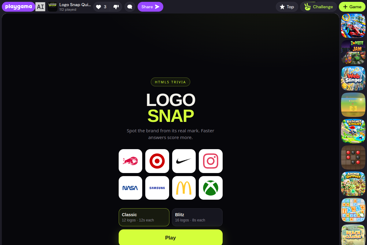 Screenshot of Logo Snap Quiz