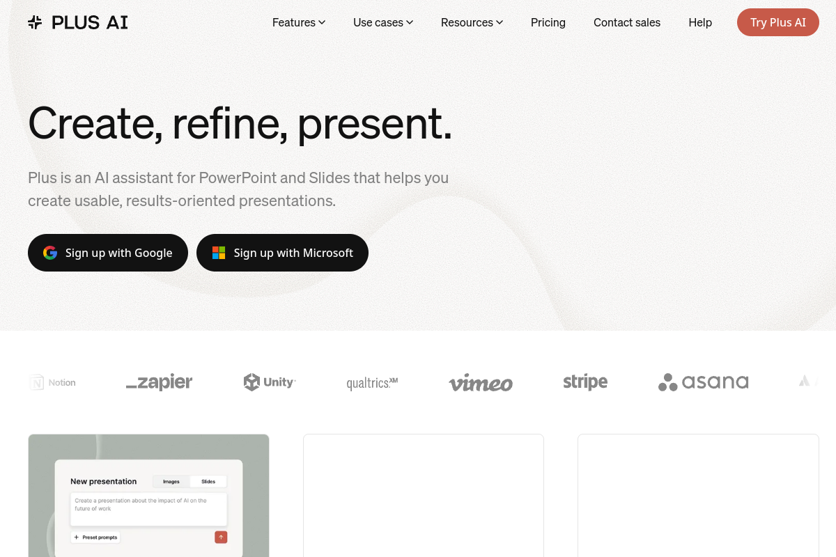 Screenshot of the Plus AI QBR website