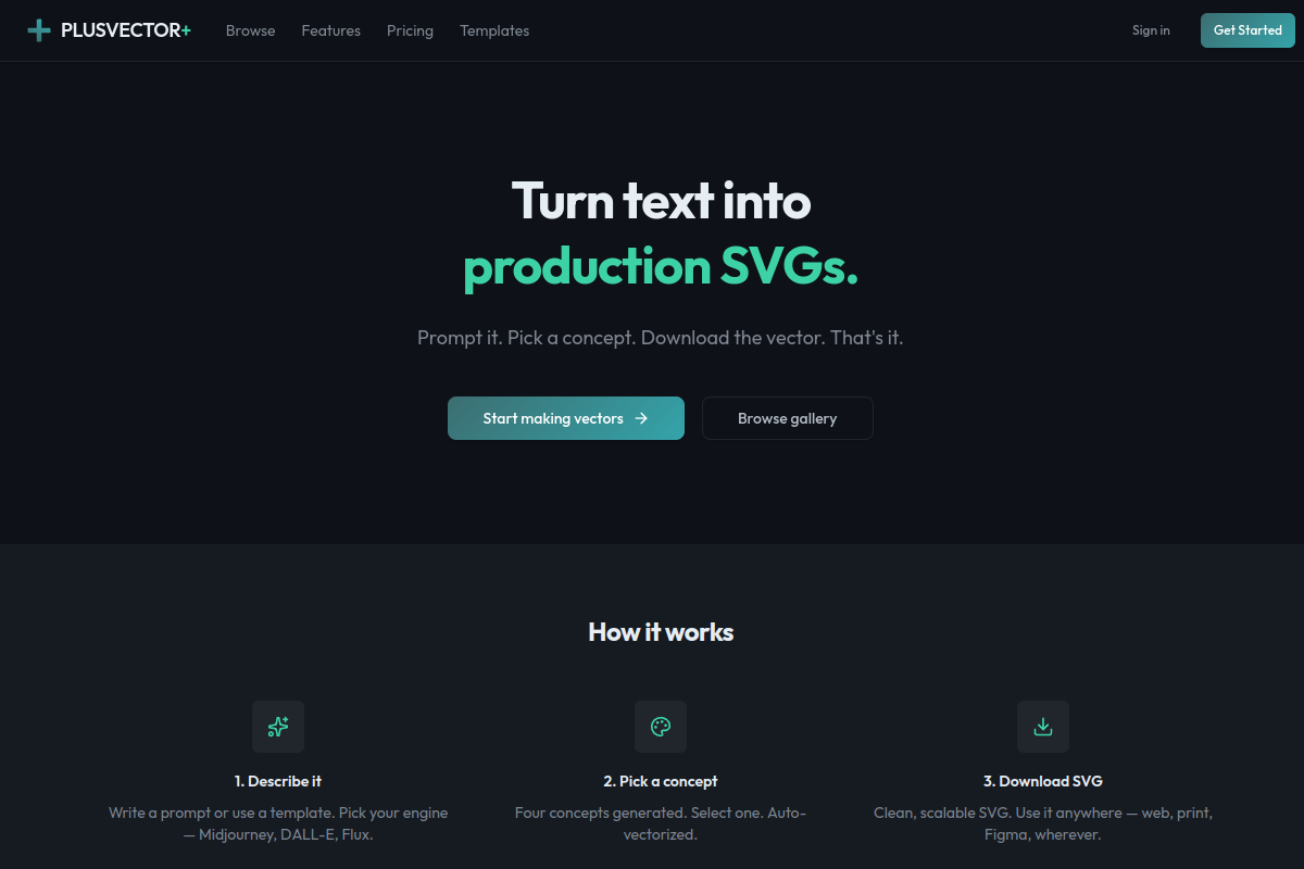 Screenshot of the PlusVector website