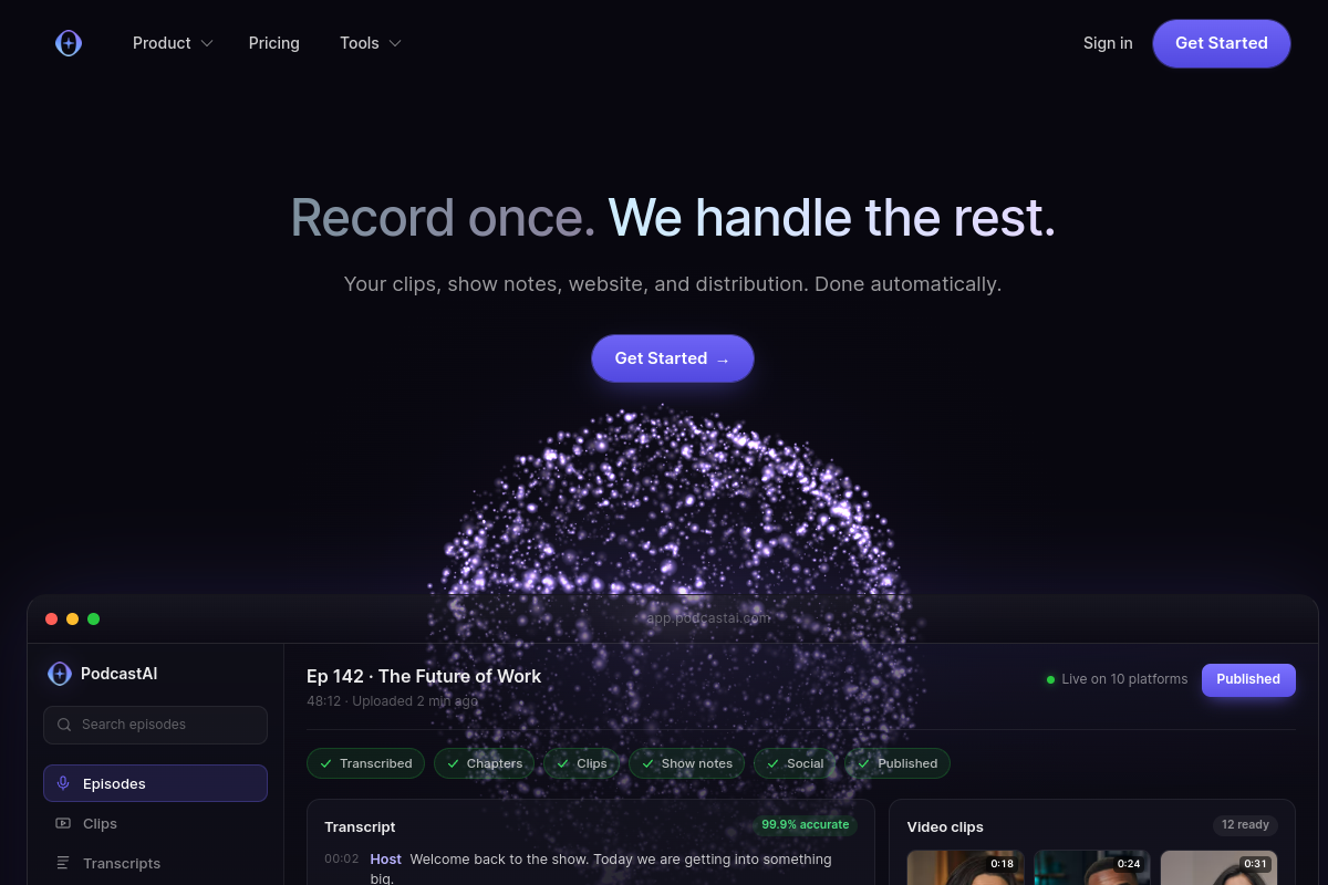 Screenshot of the PodcastAI website