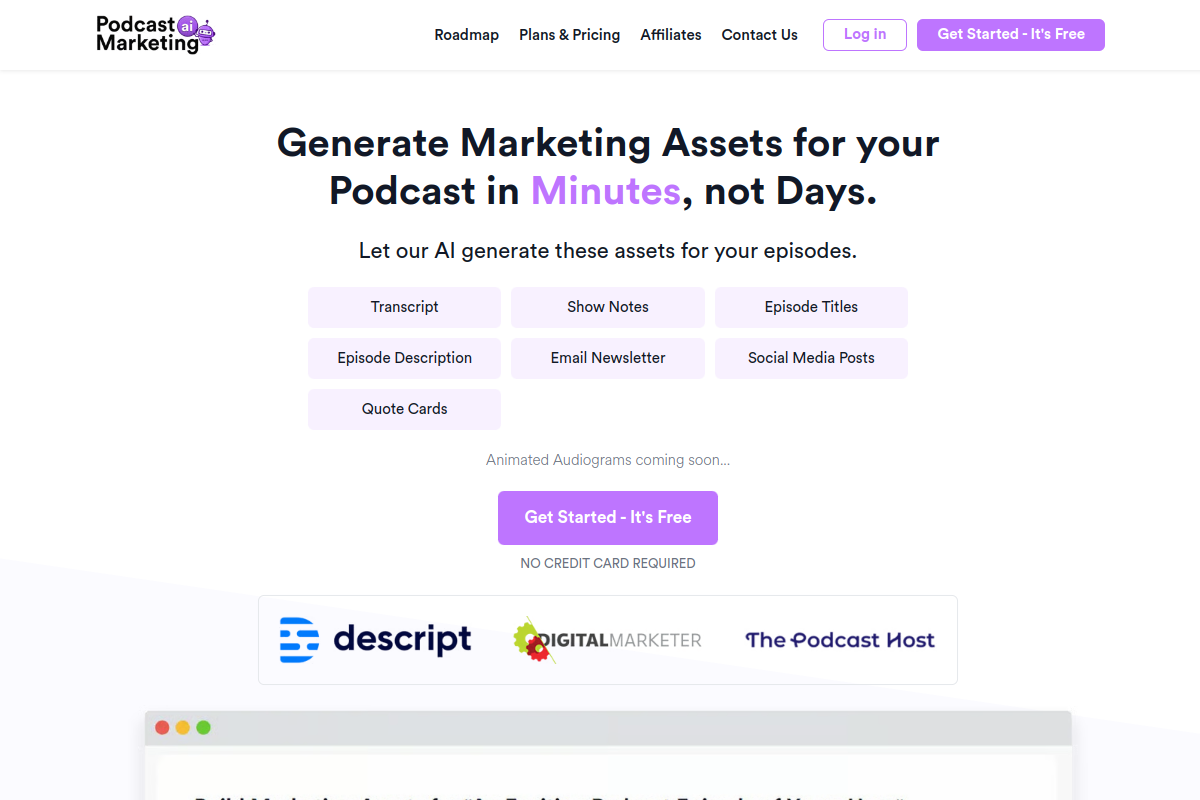 Screenshot of the Podcast Marketing AI website