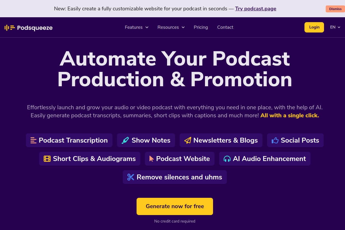 Screenshot of the Podsqueeze website