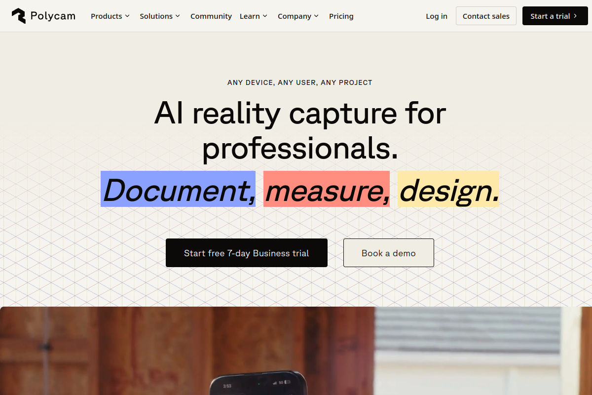 Screenshot of the 3D textures by Polycam website