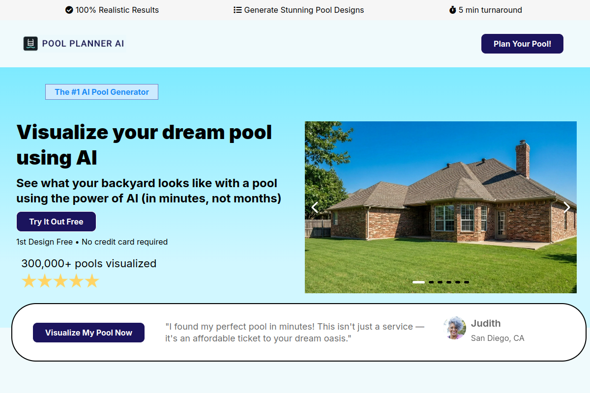 Screenshot of the Poolplannerai website