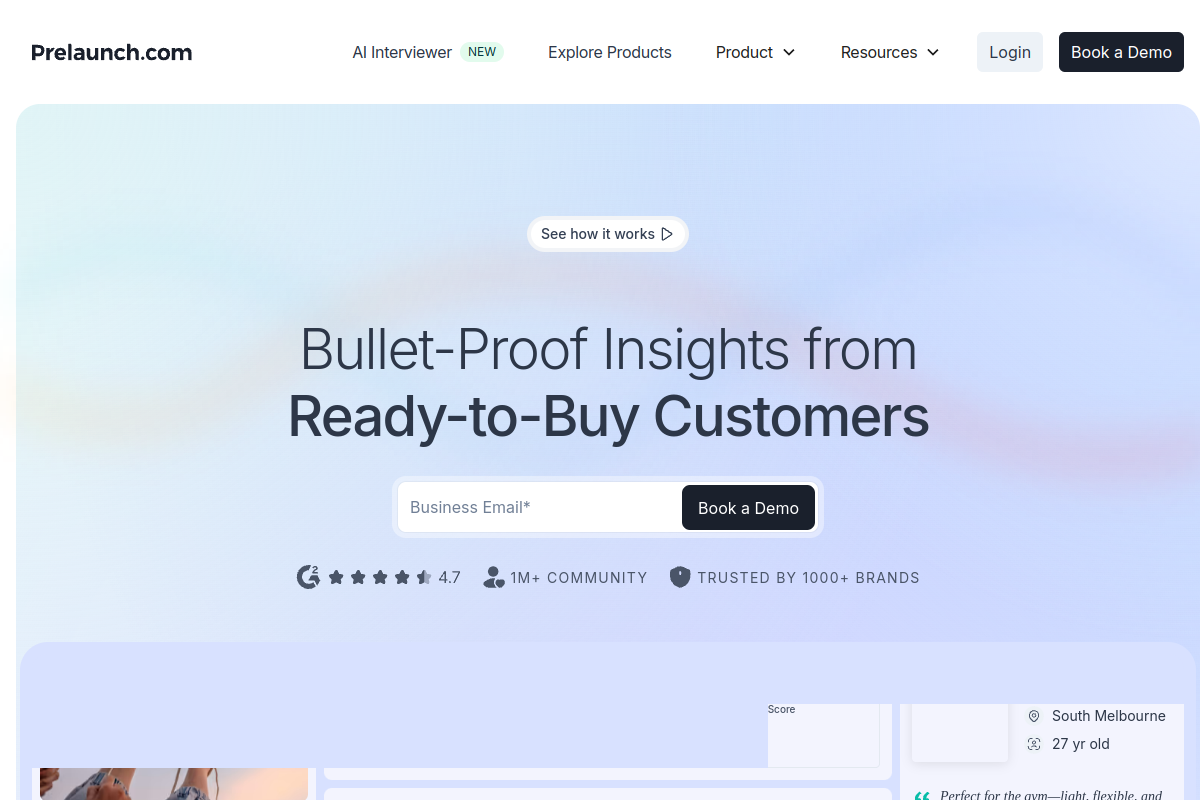 Screenshot of the Prelaunch website