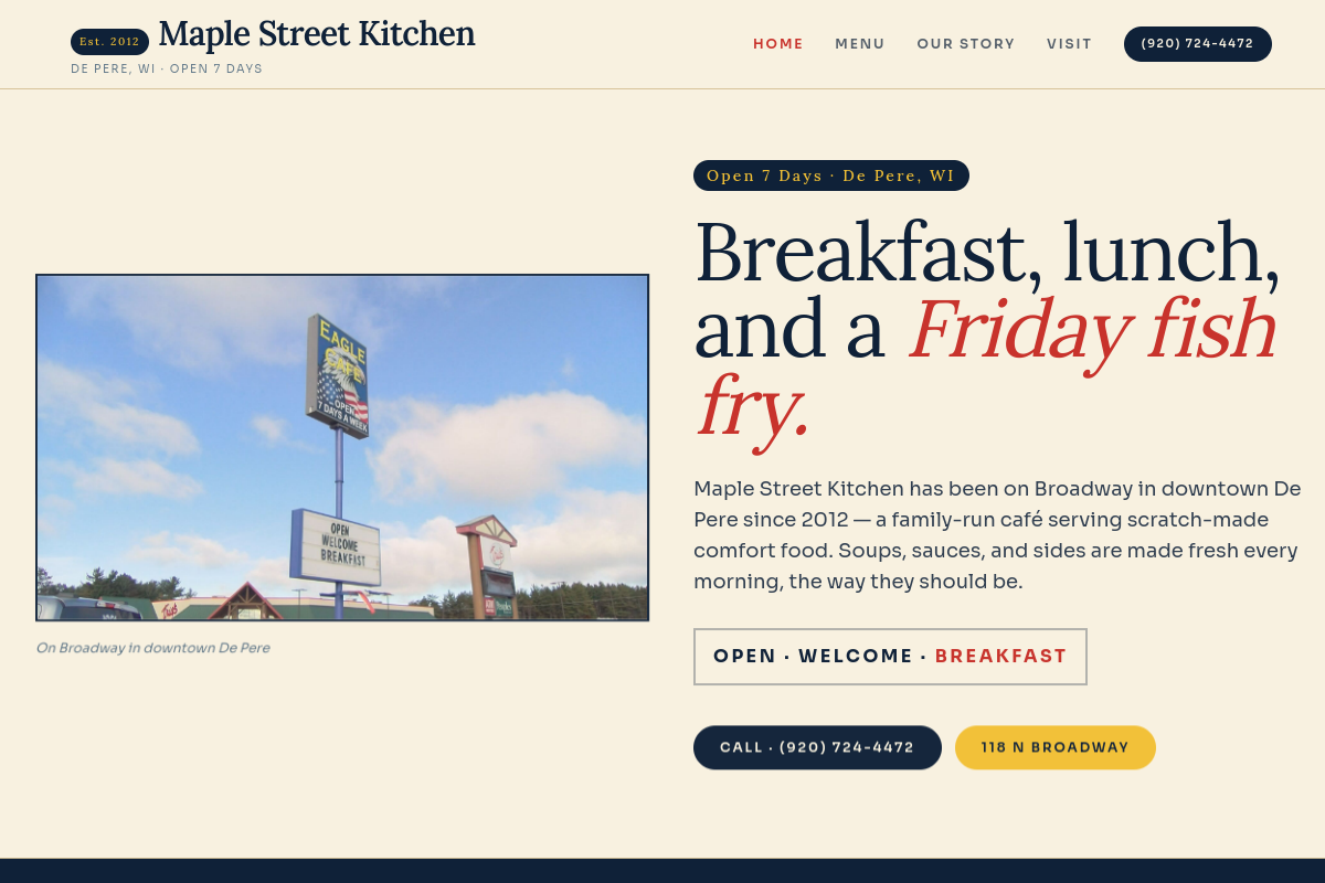 Maple Street Kitchen website preview
