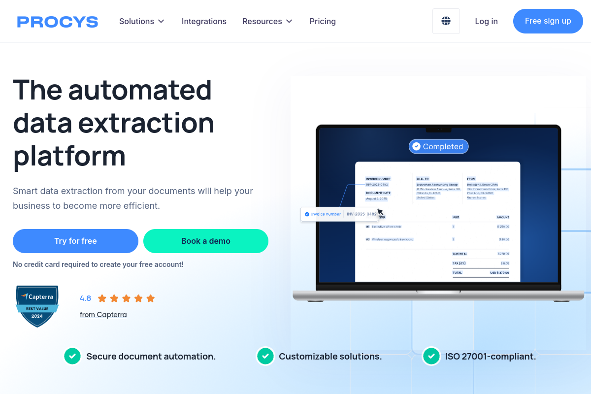 Screenshot of the Procys website