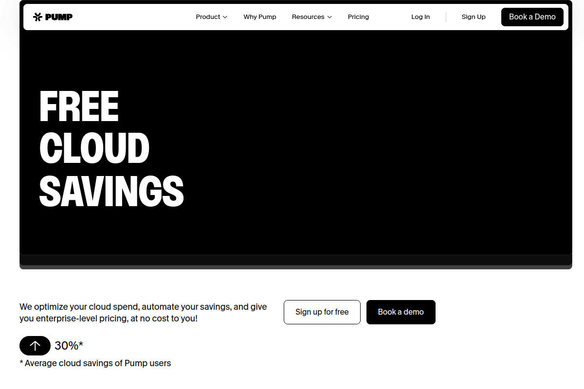 Screenshot of the Pump website