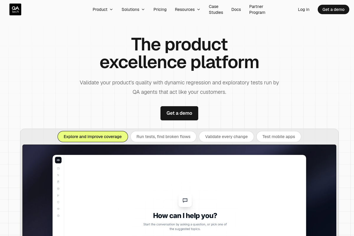 Screenshot of the QA.tech website