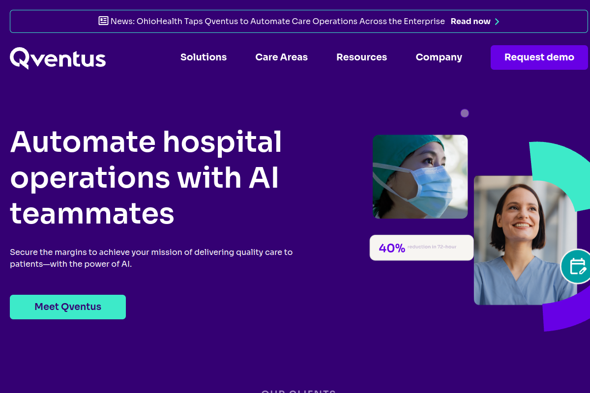 Screenshot of the Qventus website
