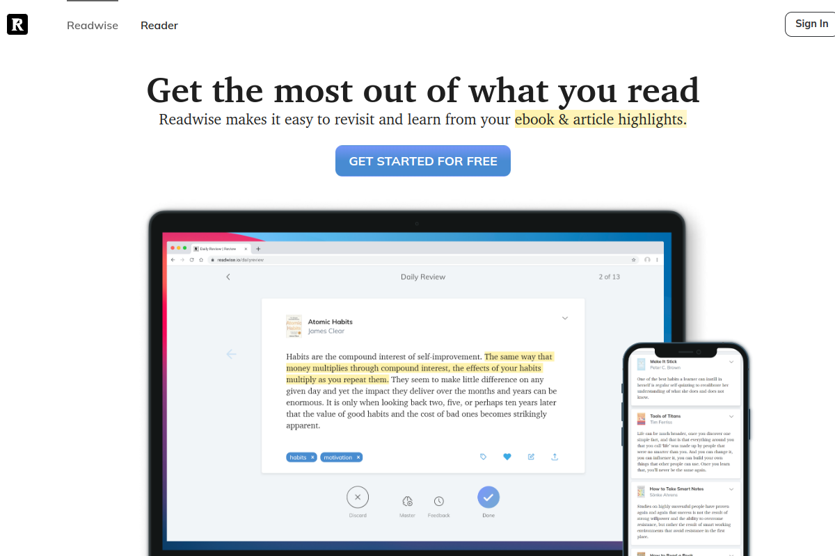 Screenshot of the Readwise website