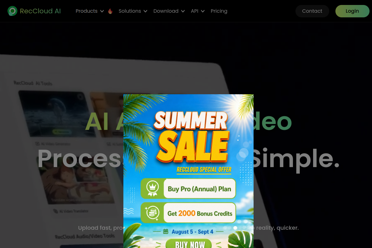 Screenshot of the RecCloud website