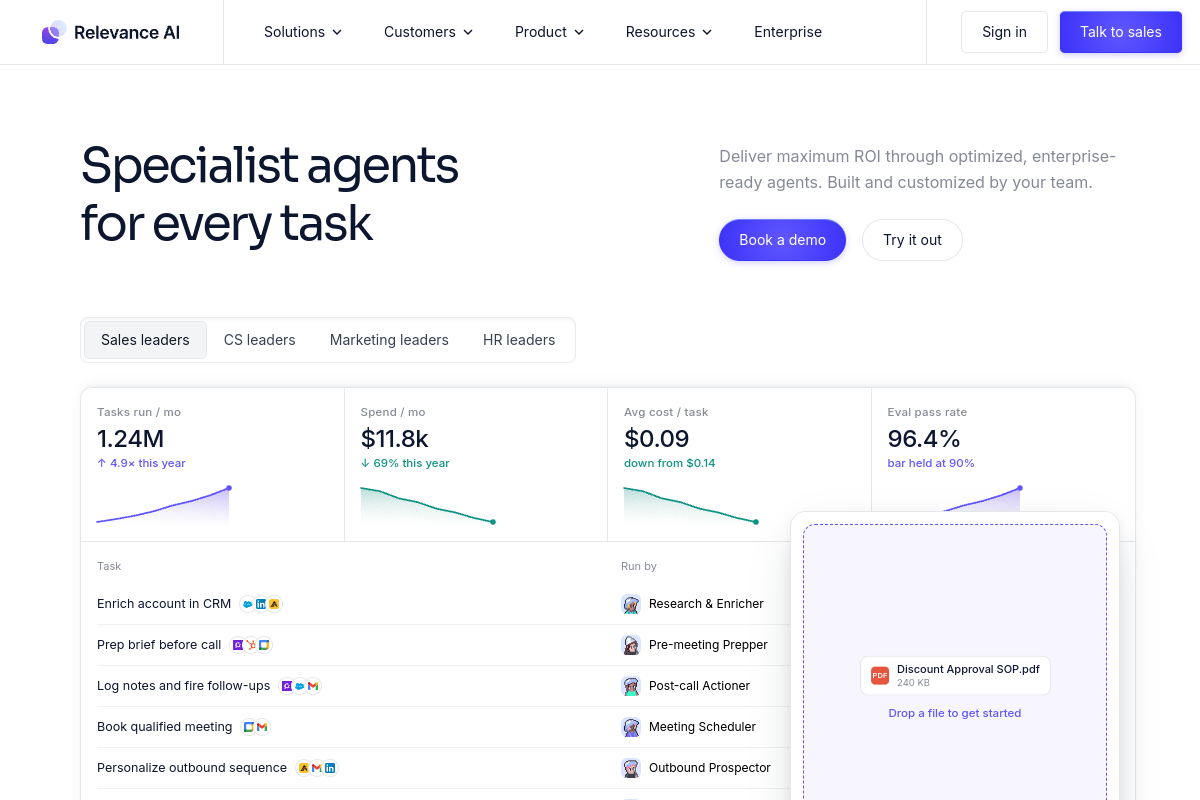 Screenshot of the Relevance AI website