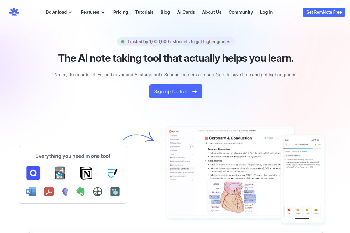 Screenshot of the RemNote website