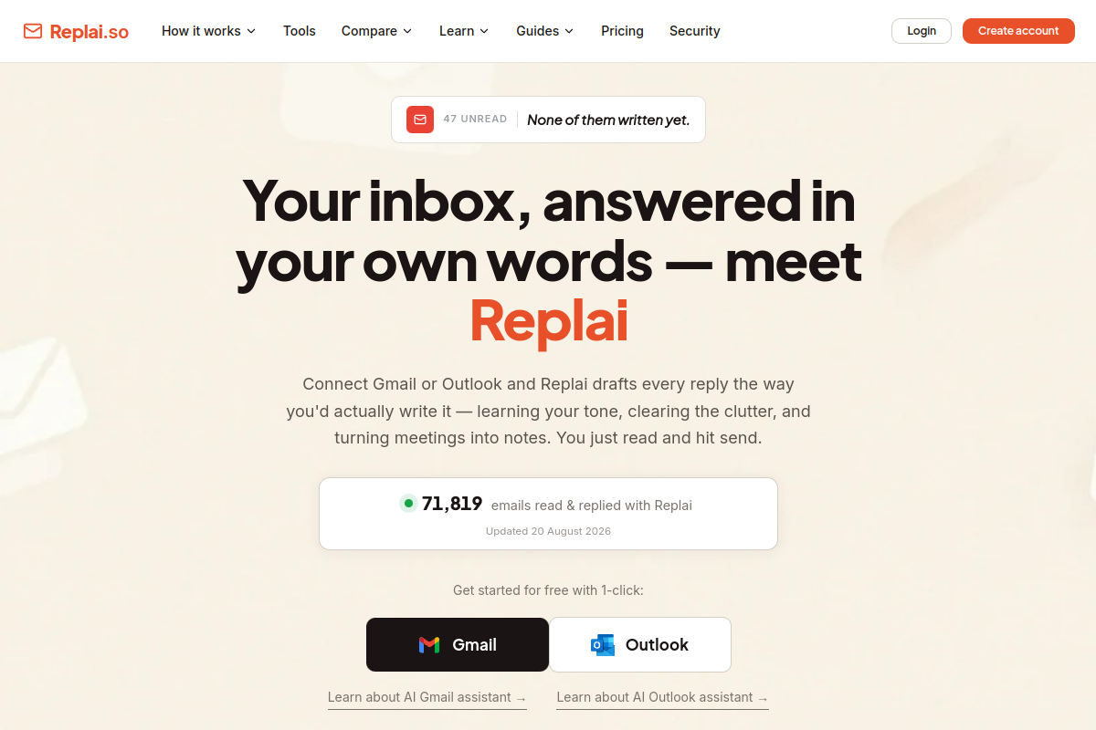 Screenshot of the Replai.so website