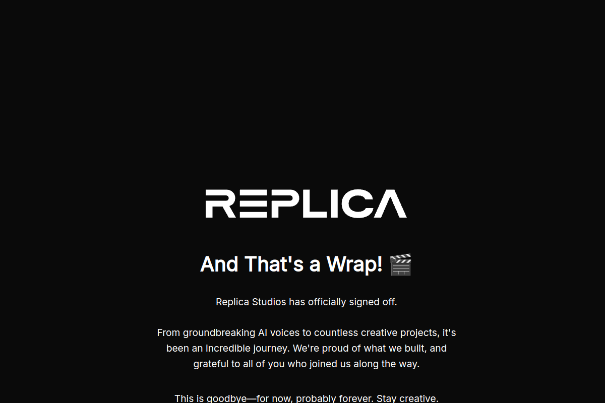 Screenshot of the Replica Studios website