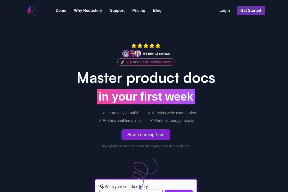 Screenshot of the Requstory website