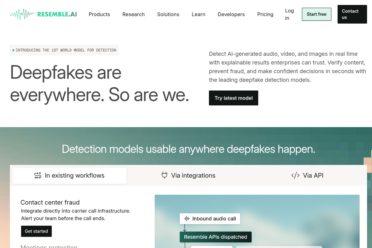 Screenshot of the Resemble.ai website