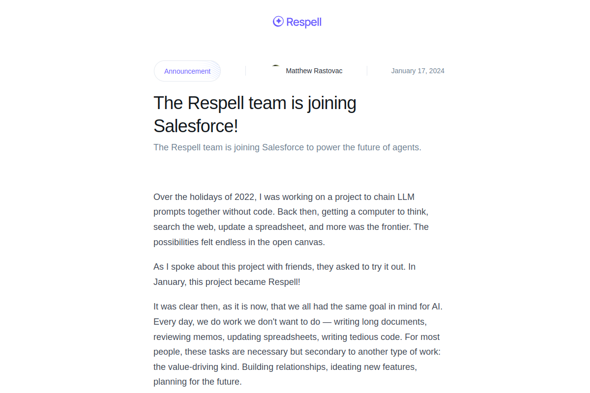 Screenshot of the Respell website