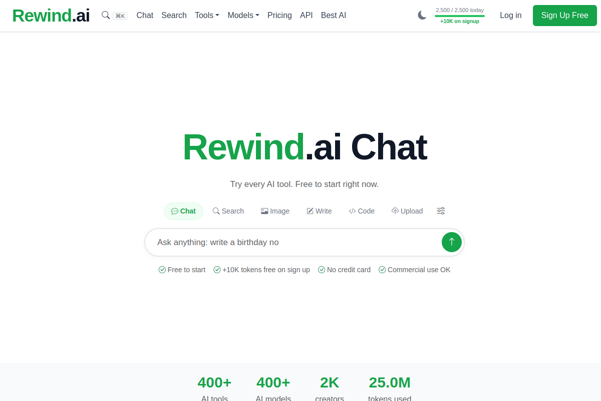 Screenshot of the Rewind website
