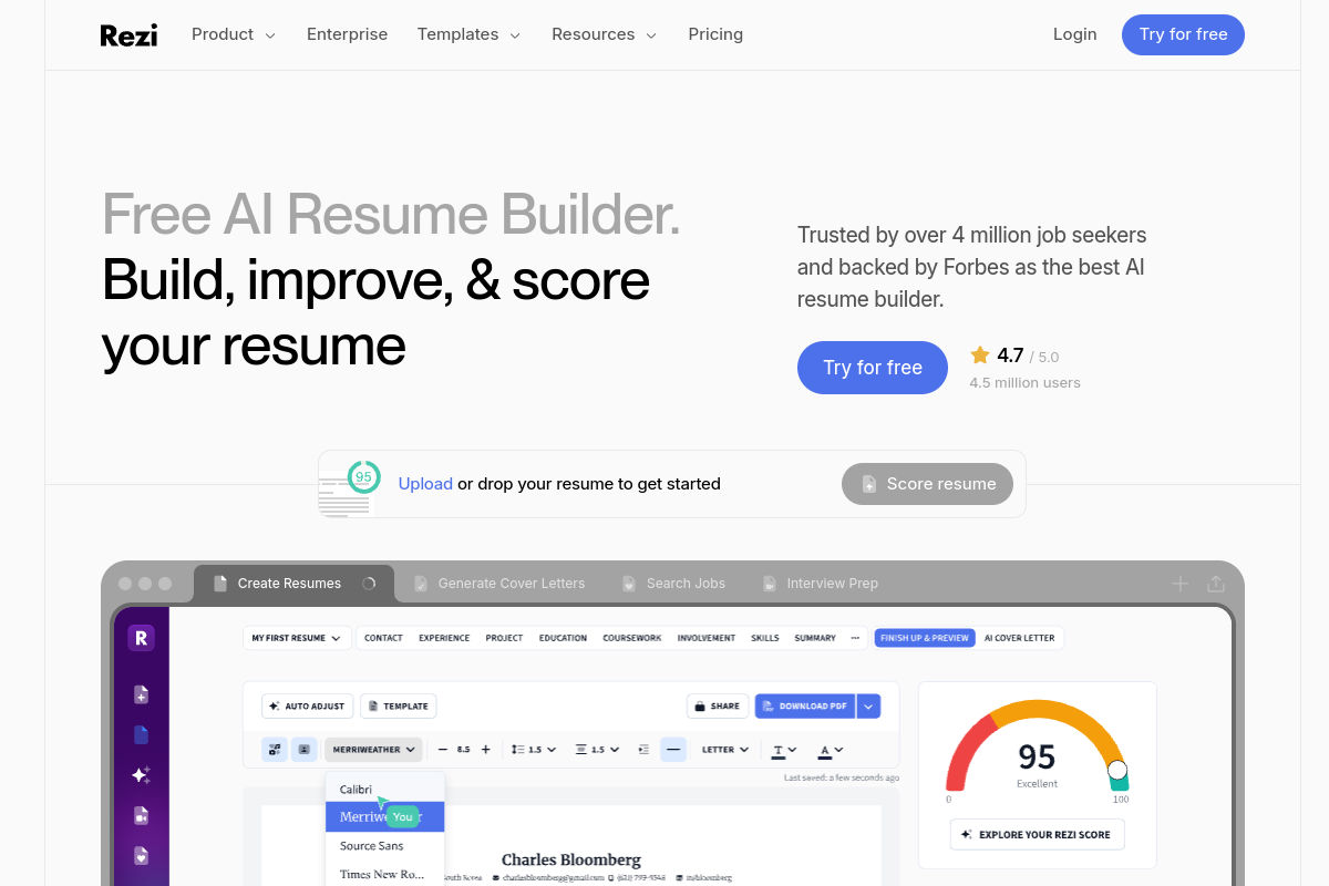 Screenshot of the AI Resume Editor website
