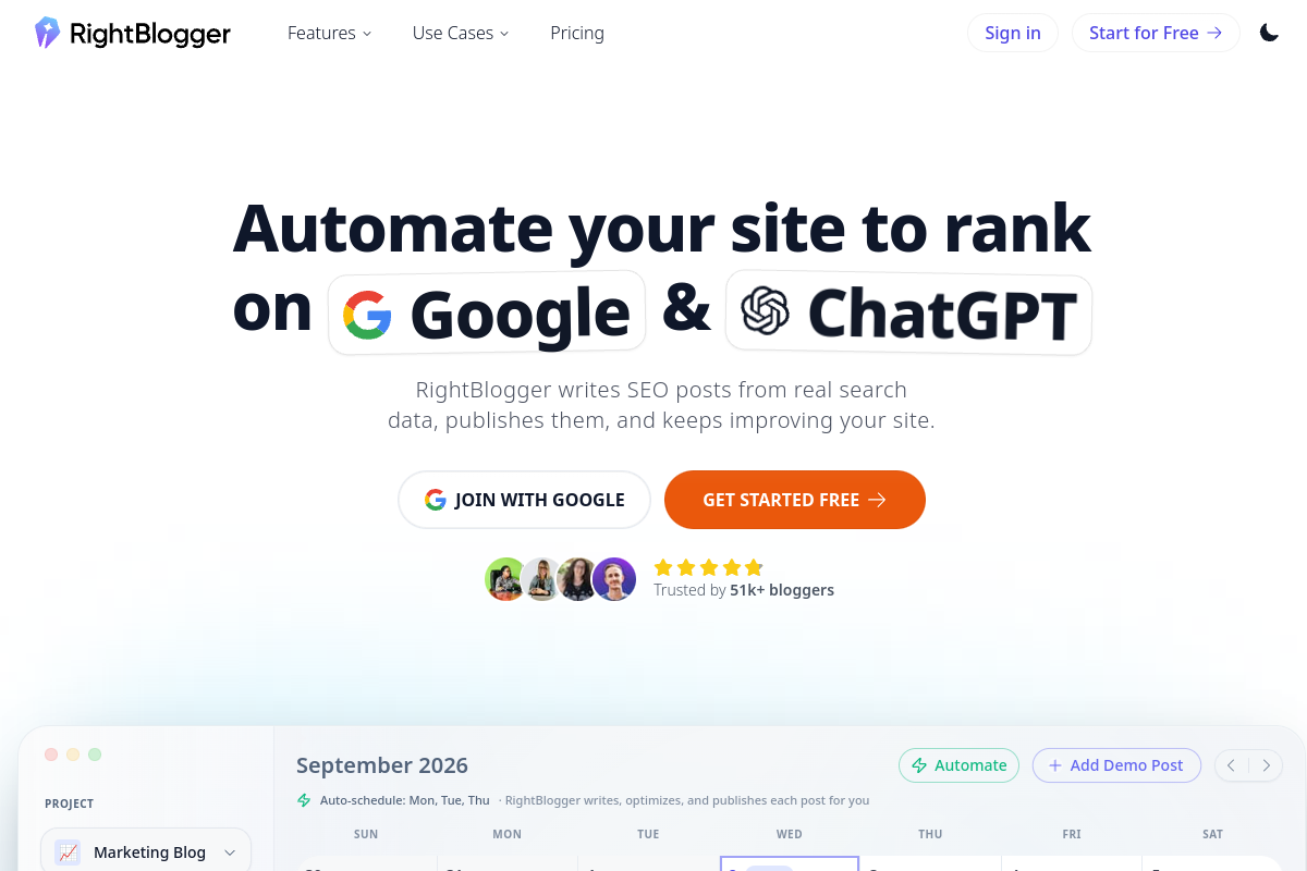Screenshot of the RightBlogger website