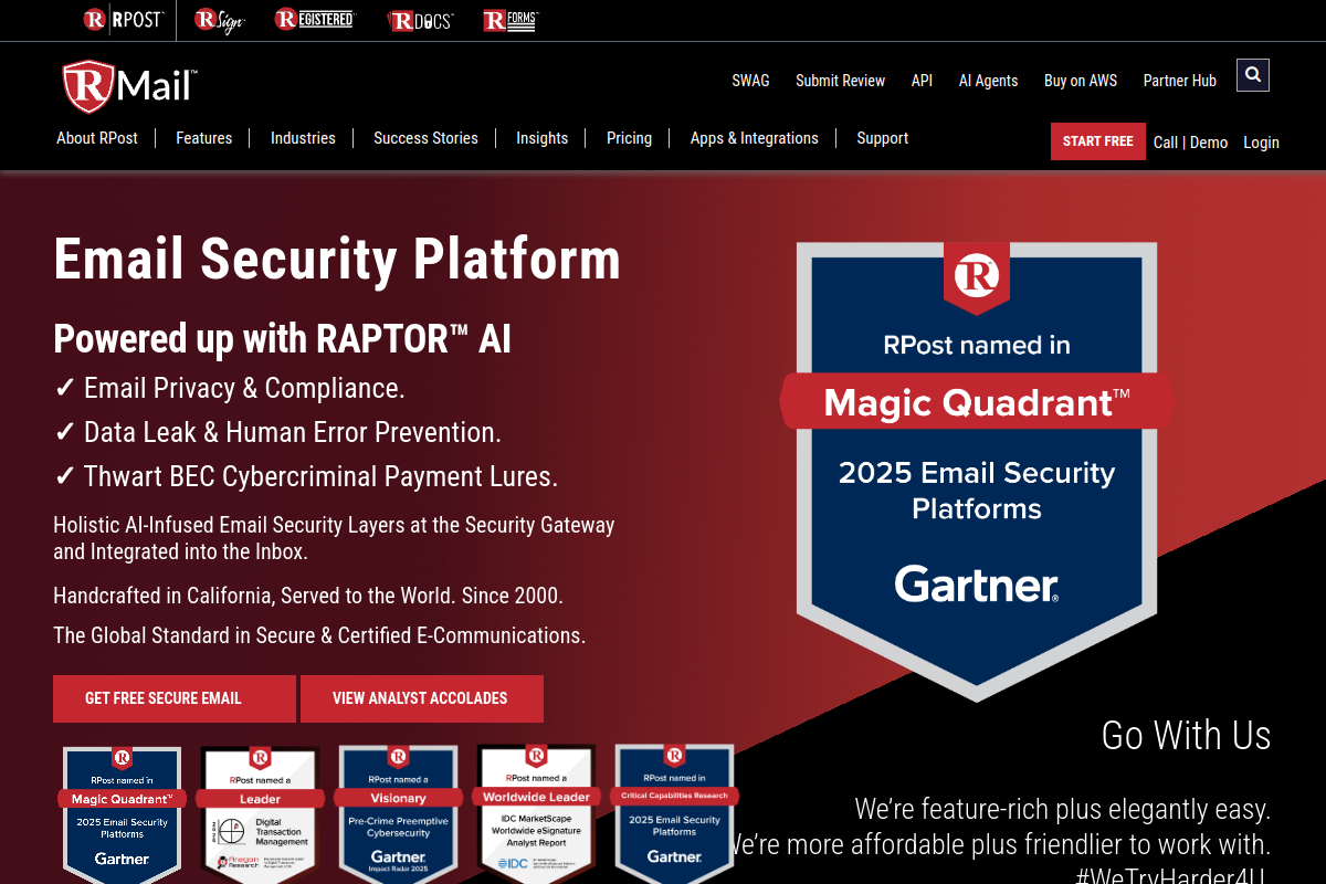 RMail homepage screenshot for Gmail encryption plugins