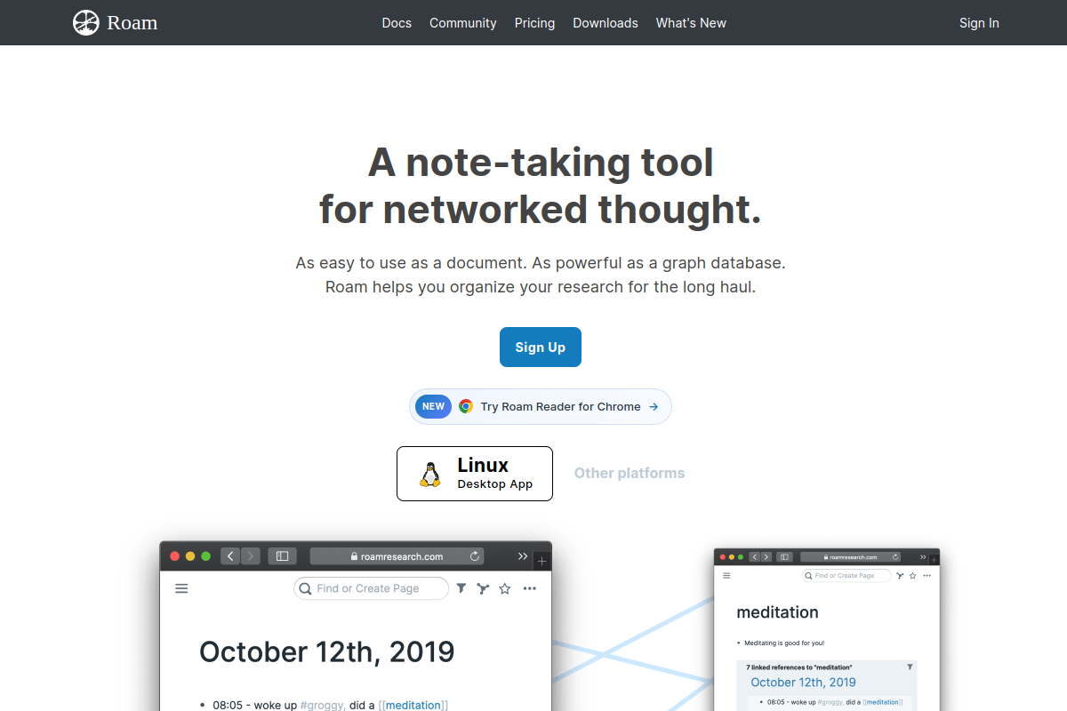 Screenshot of the Roam Research website