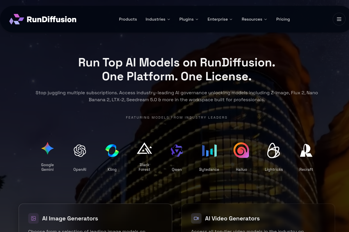 Screenshot of the RunDiffusion website