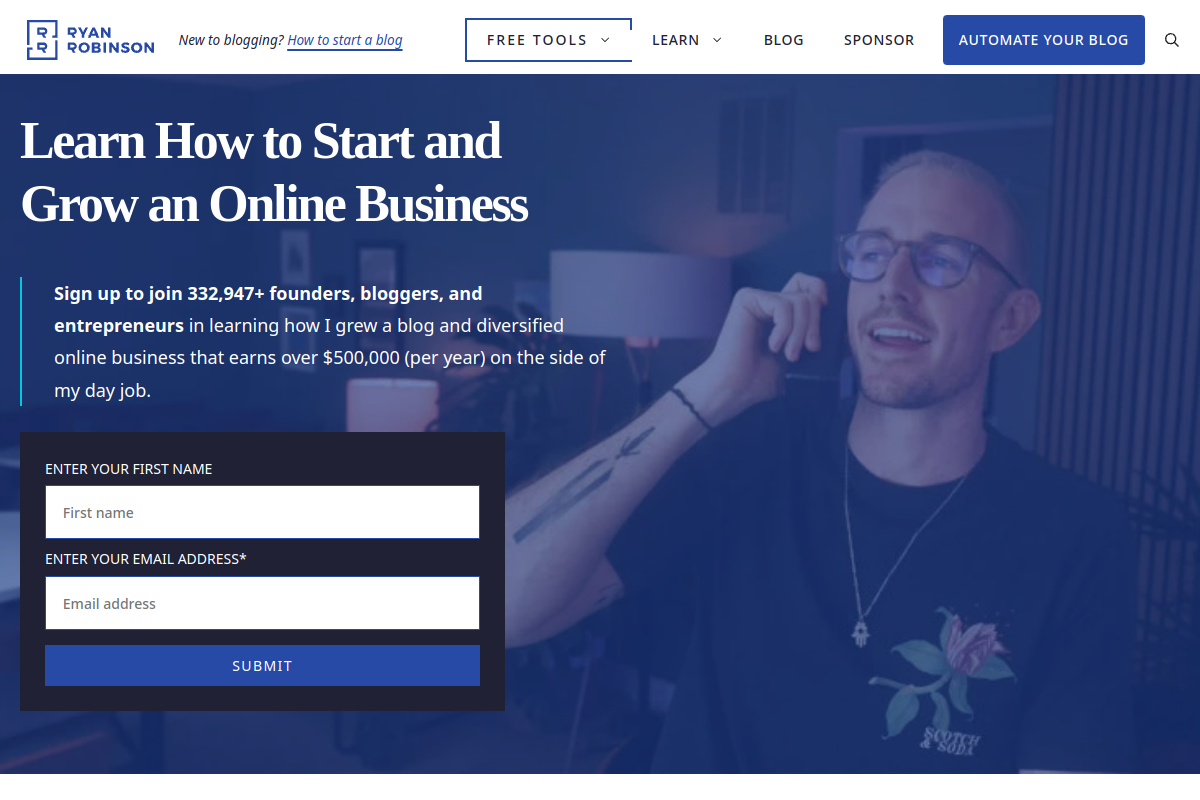 Screenshot of the Ryrob website