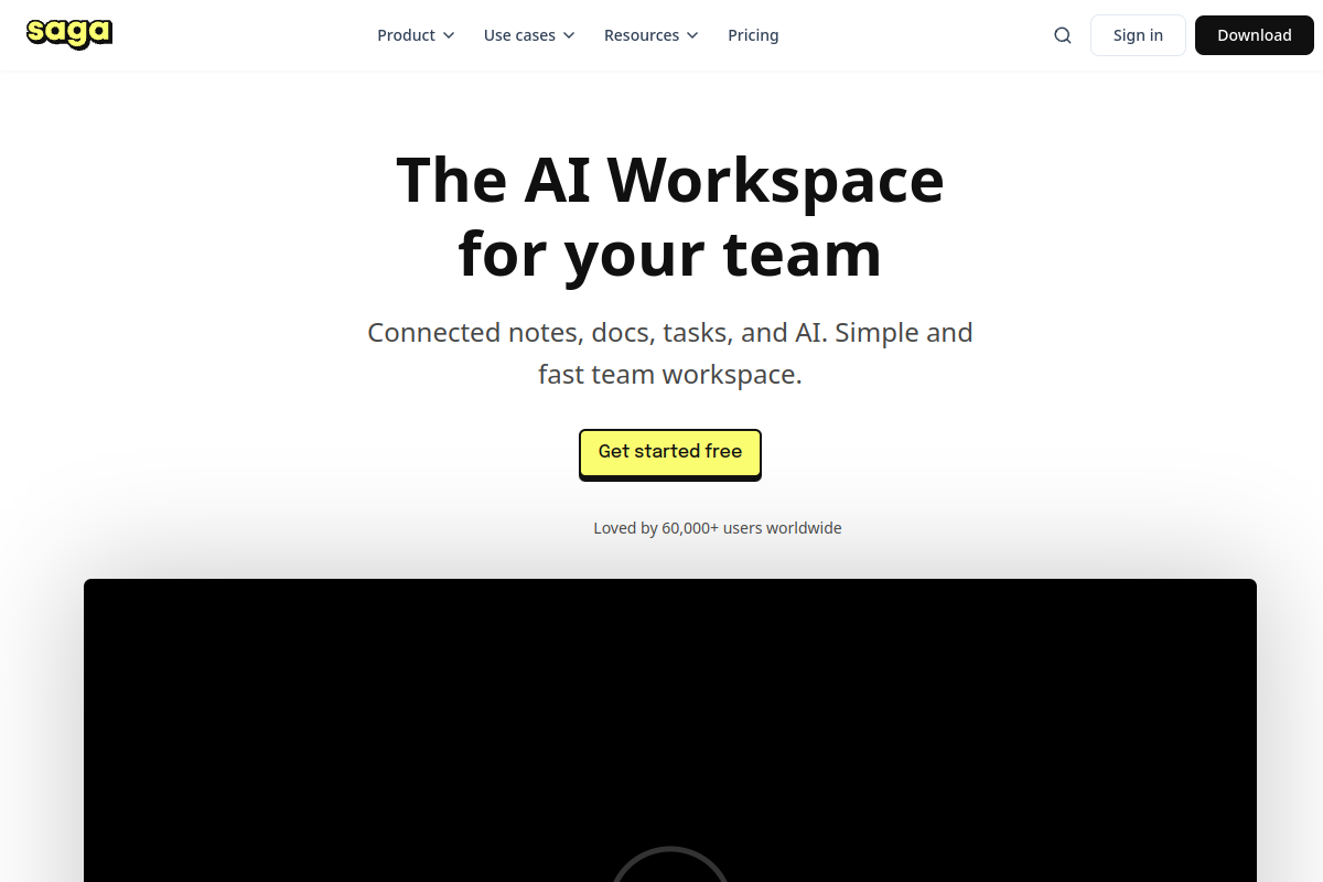 Screenshot of the Saga website