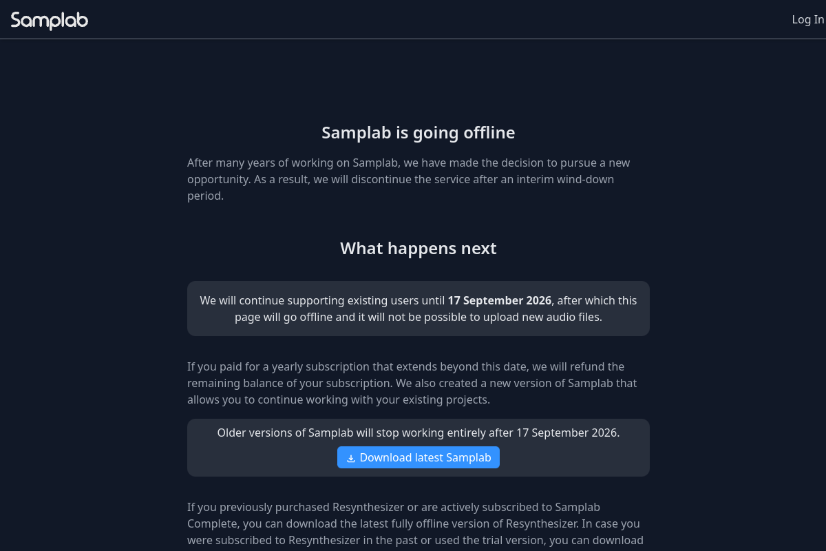 Screenshot of the Samplab website
