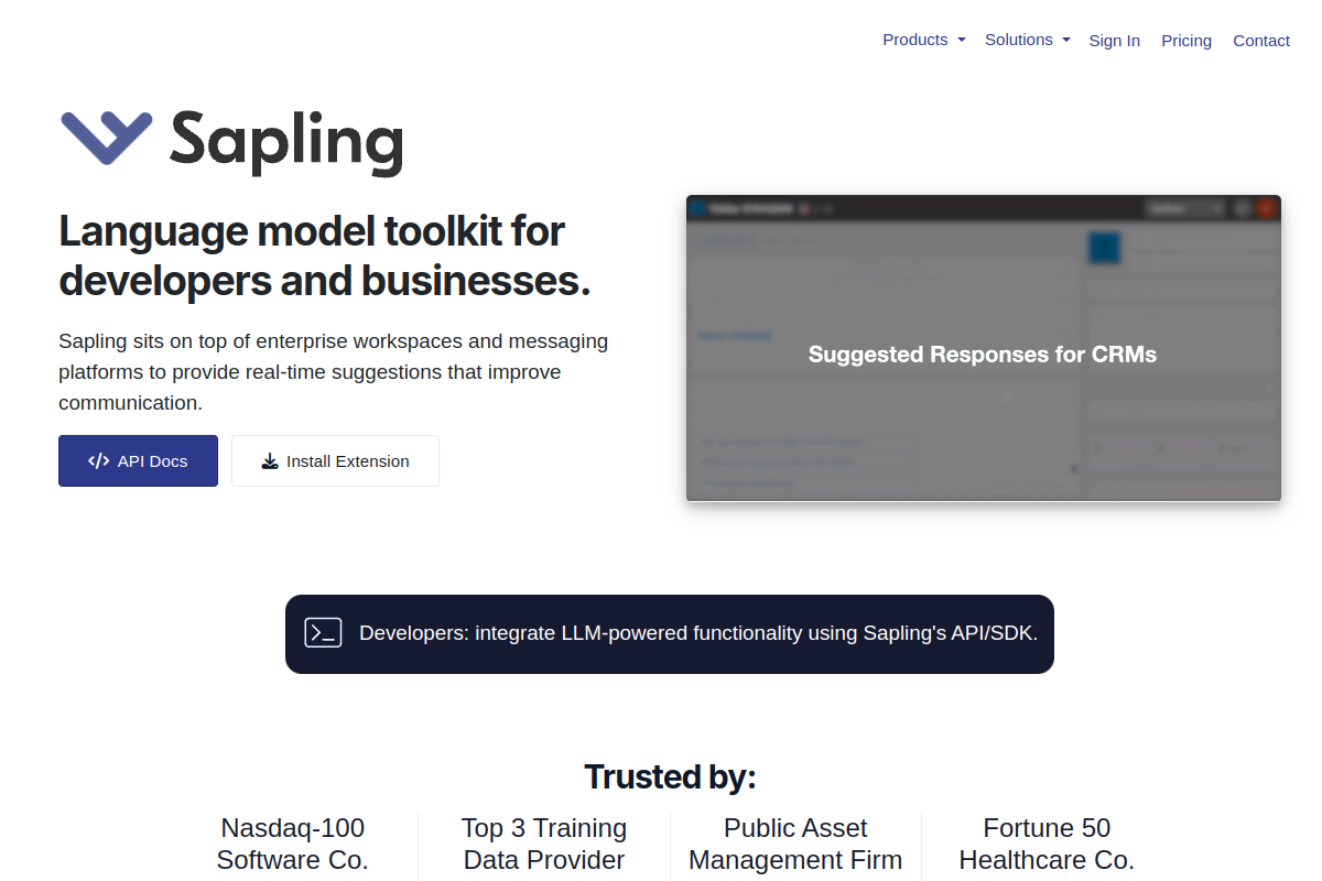 Screenshot of the Sapling website