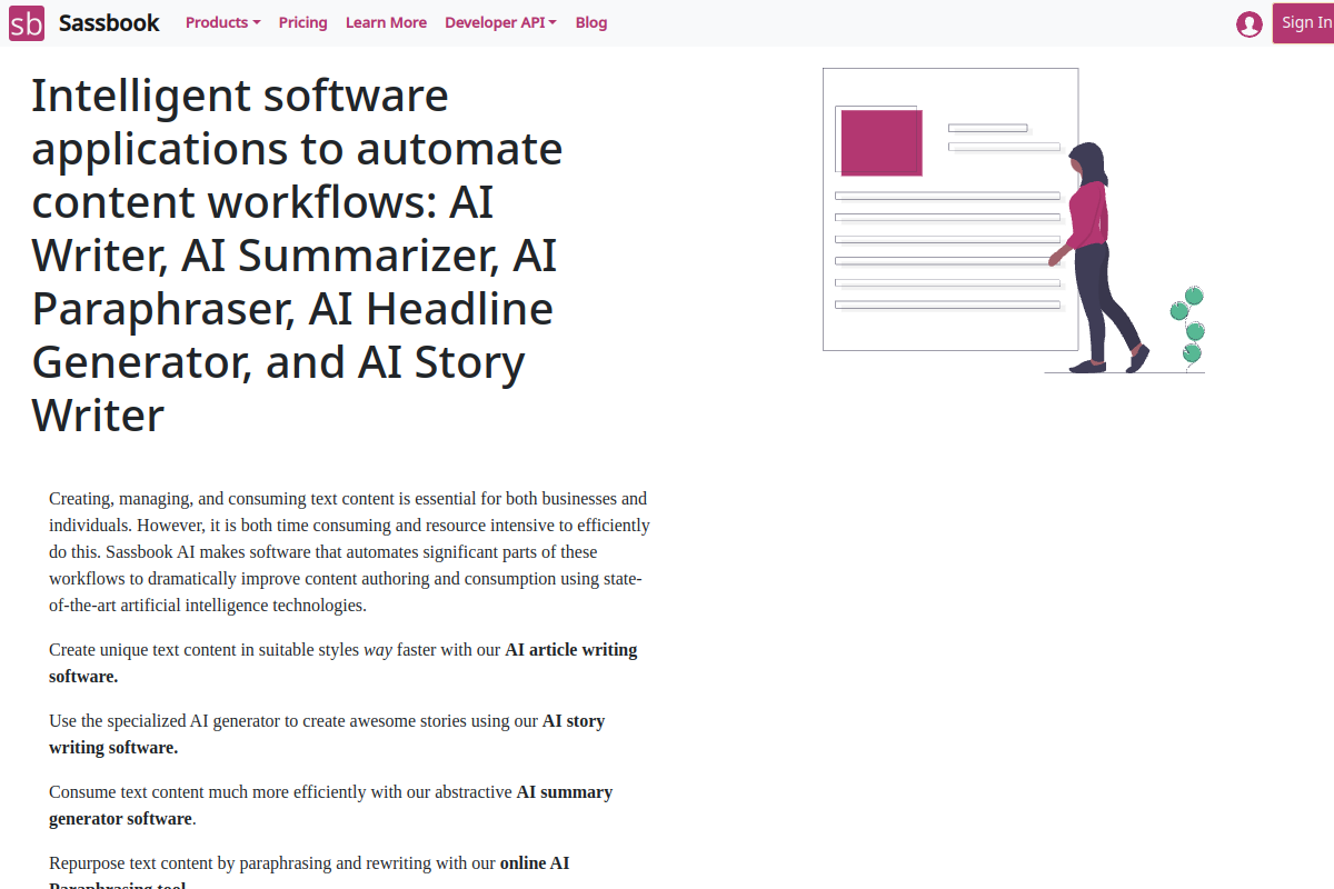 Screenshot of the Sassbook AI Summarizer website